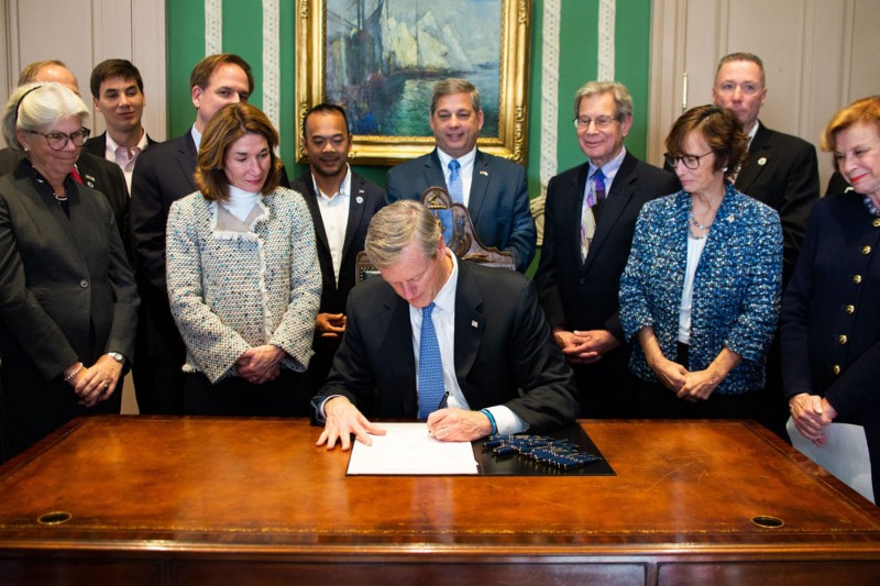 Governor Charlie Baker Signs Senate Bill S.2631 Into Law (photo from governor’s office)