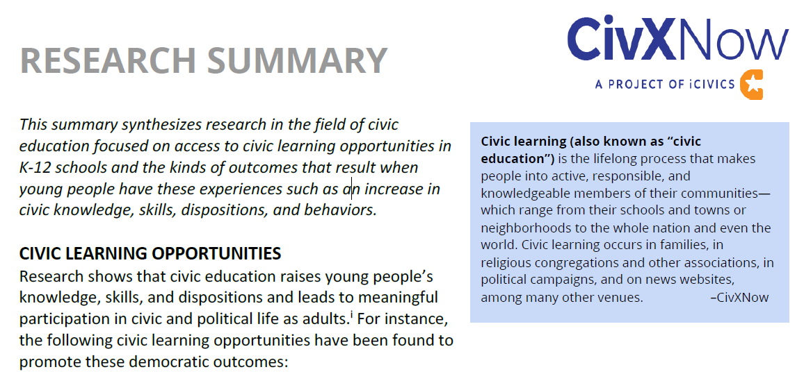 Civic Learning Opportunities - Research Summary
